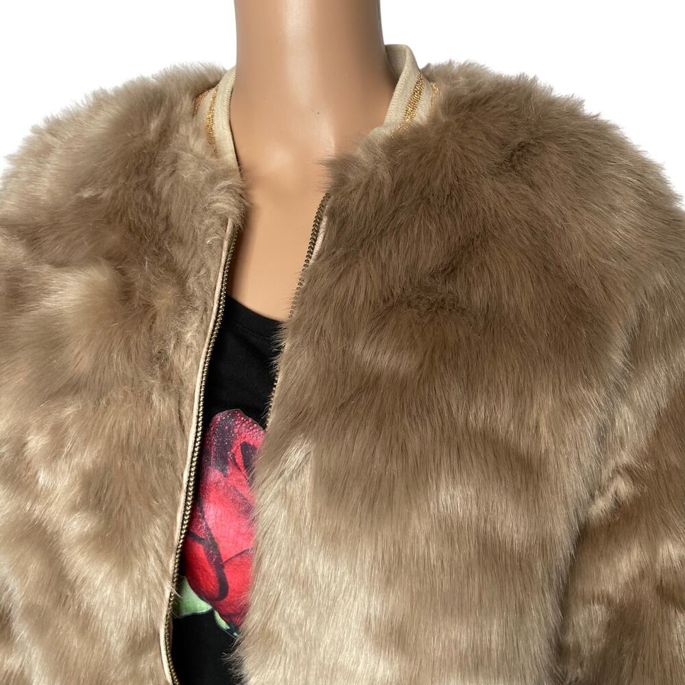 Mother The Letterman Faux Fur Bomber Jacket M Wash stroke of fortune Cozy - Picture 13 of 13